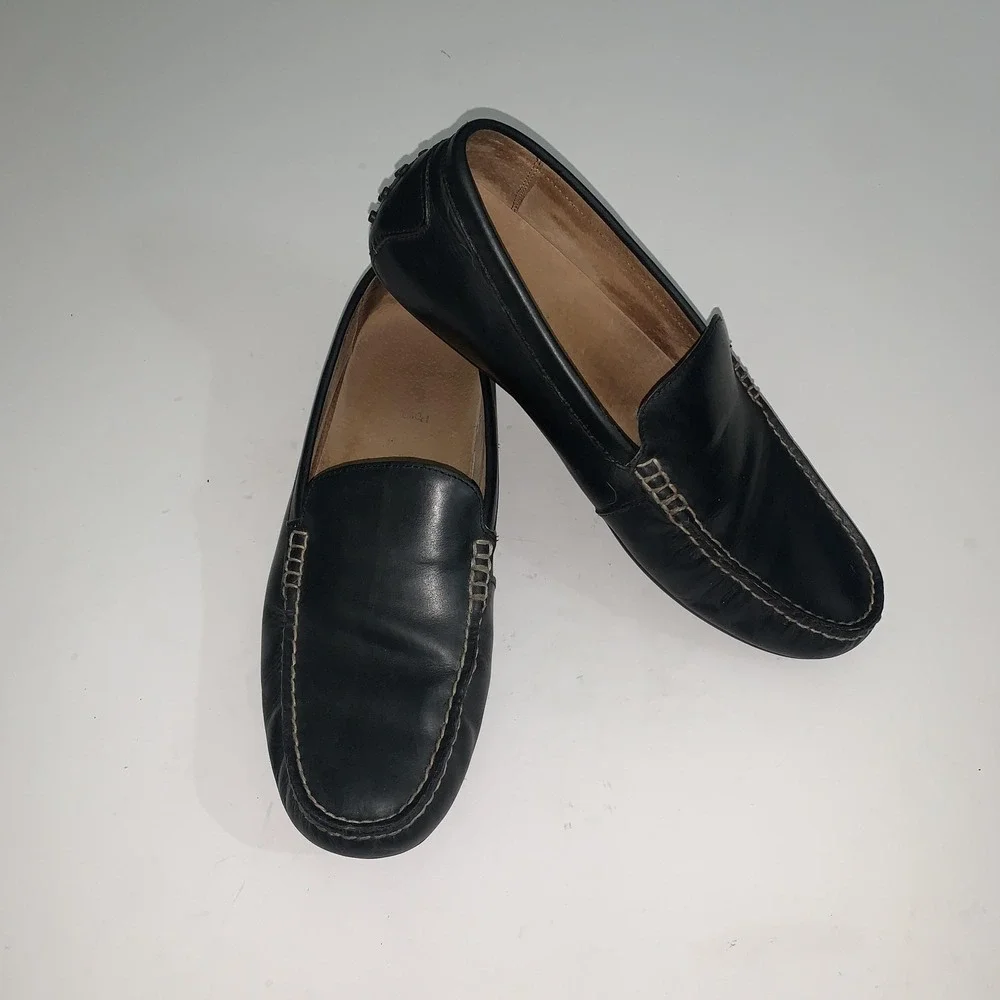 Polo Ralph Lauren Woodley Shoes Men 12 Black Driving Moc Leather Slip On Loafers